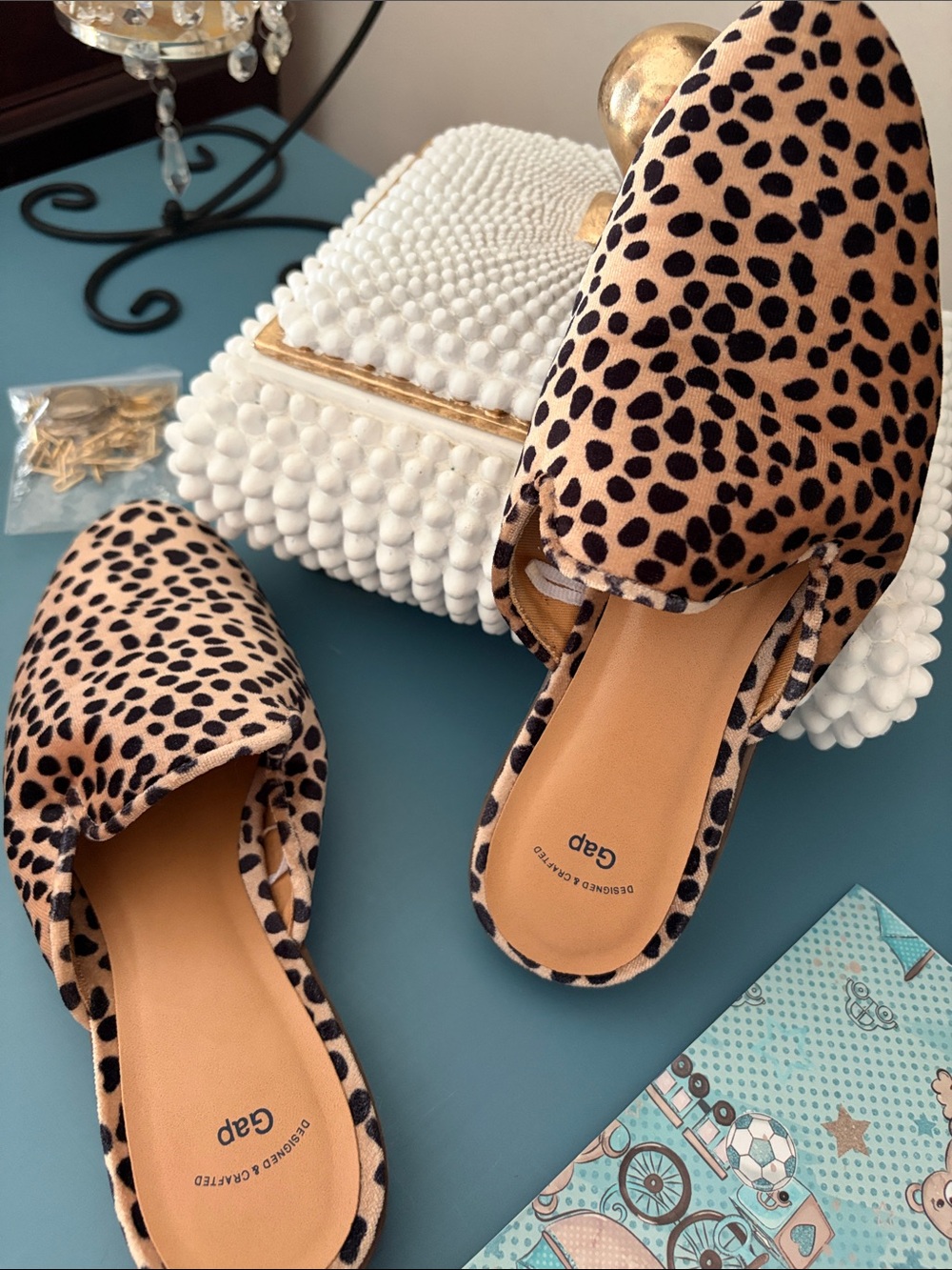 GAP Leopard Print Slip-On Mules in Tan and Black